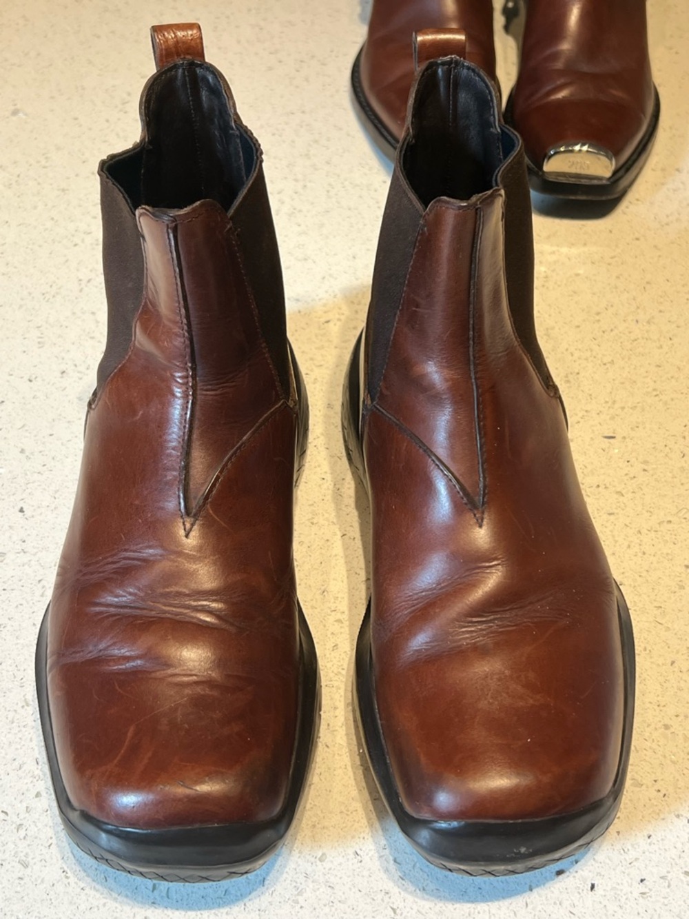 Prada brown leather chunky vintage Chelsea boots - Picture 3 of 9
